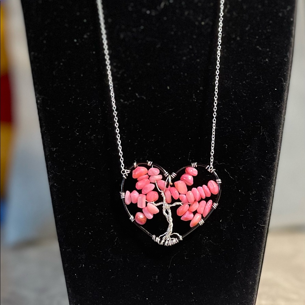 Pink Tree of Life Heart Necklace